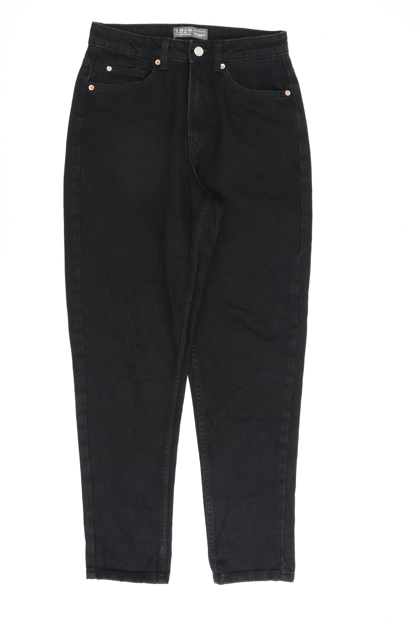 Denim & Co. Womens Black Cotton Mom Jeans Size 8 L28 in Regular Zip
