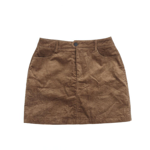 Qian Lang Womens Brown Cotton A-Line Skirt Size 28 in Zip