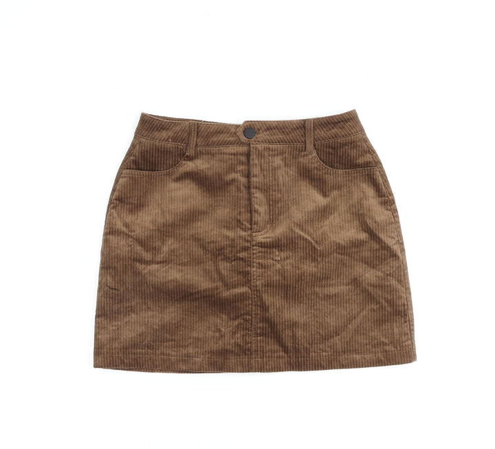 Qian Lang Womens Brown Cotton A-Line Skirt Size 28 in Zip