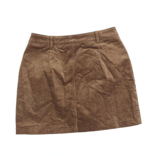Qian Lang Womens Brown Cotton A-Line Skirt Size 28 in Zip