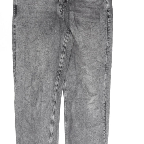 Topman Mens Grey Cotton Straight Jeans Size 34 in L34 in Regular Button
