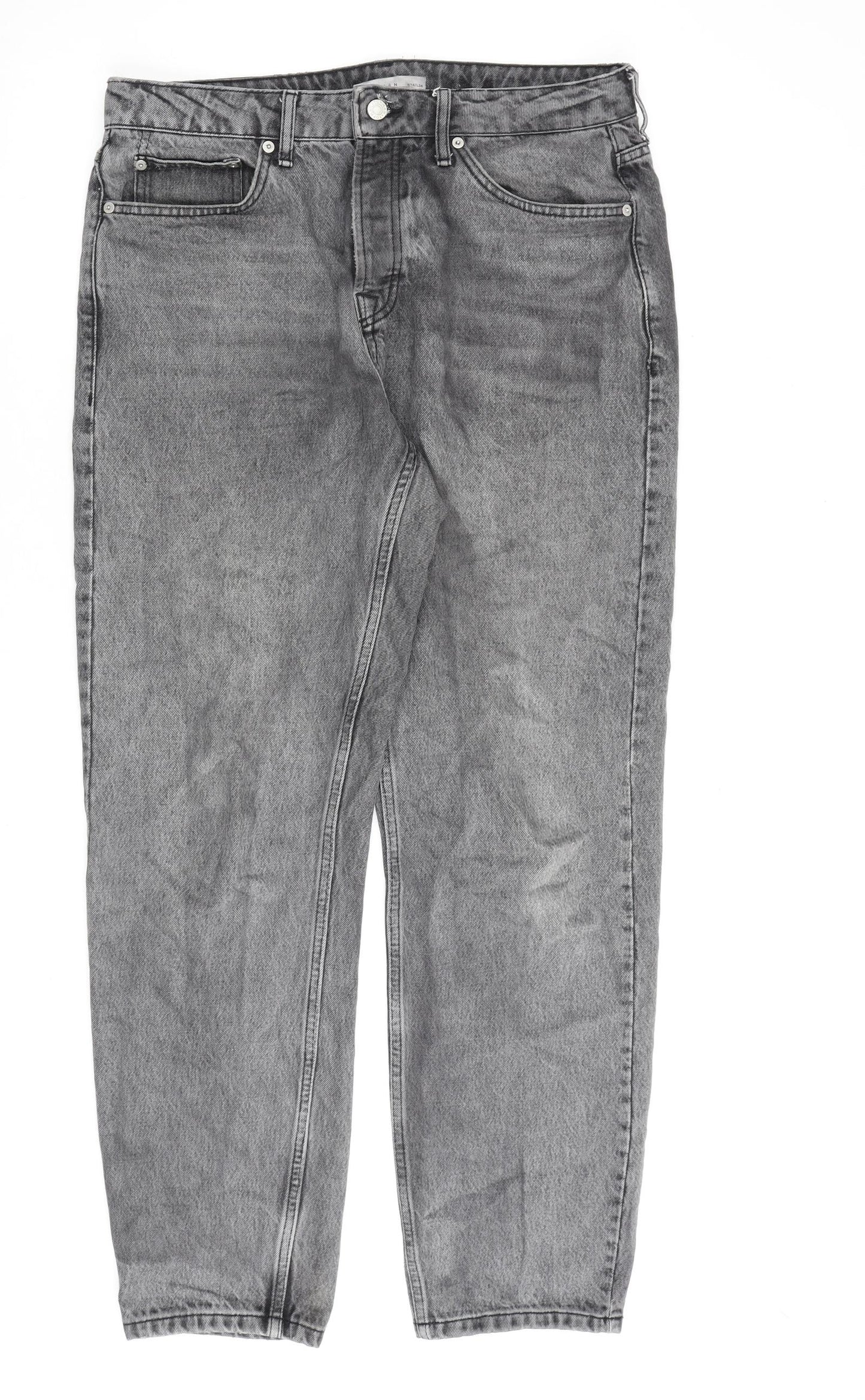 Topman Mens Grey Cotton Straight Jeans Size 34 in L34 in Regular Button