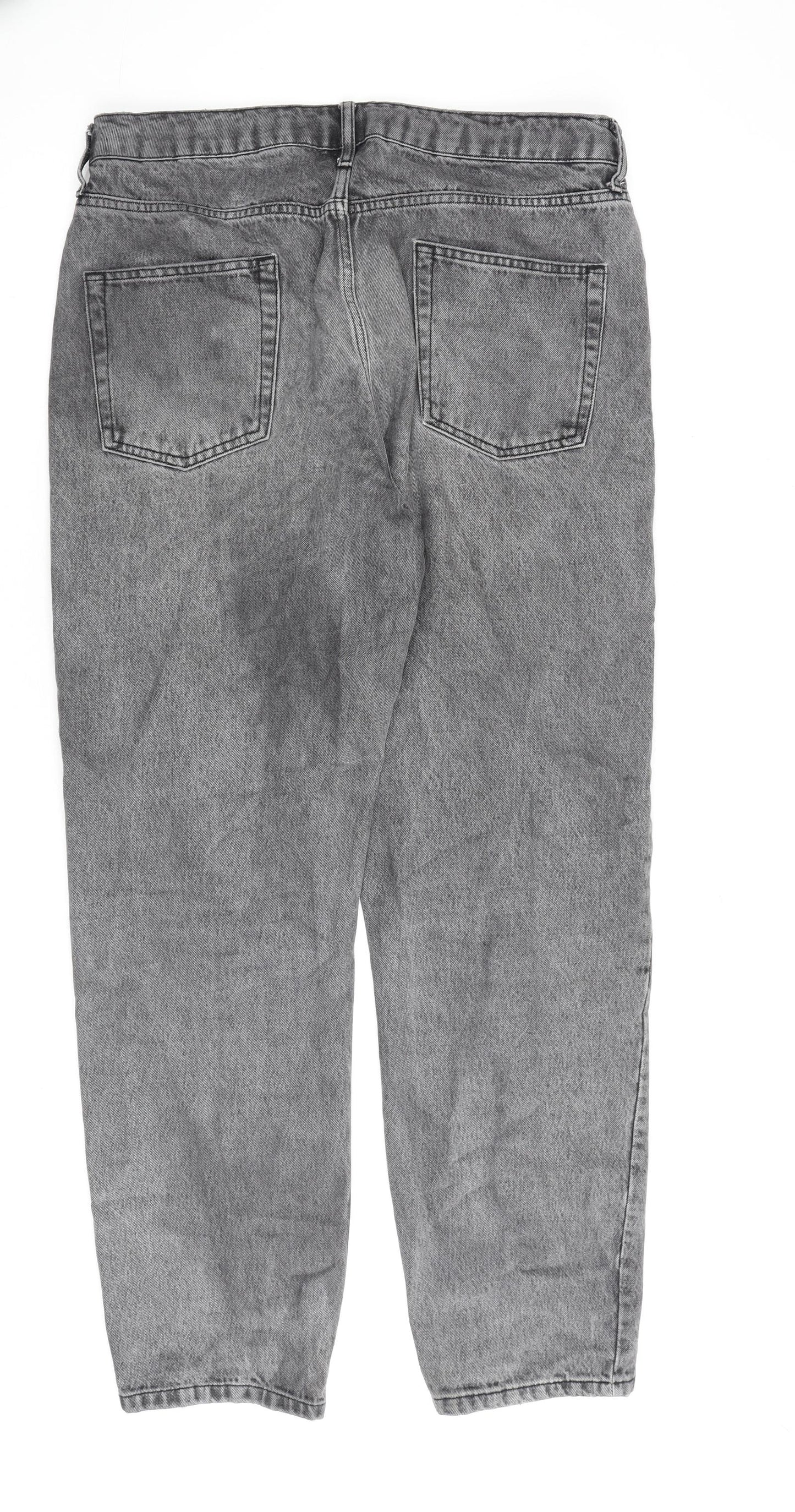Topman Mens Grey Cotton Straight Jeans Size 34 in L34 in Regular Button