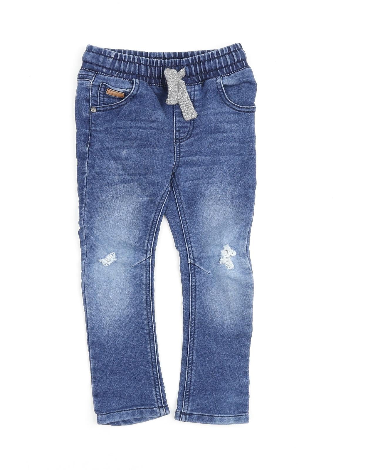 Mothercare Boys Blue Cotton Skinny Jeans Size 3-4 Years Regular Tie