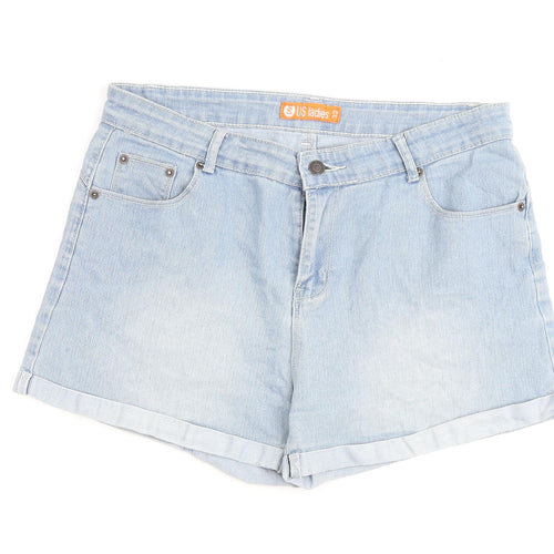 US Ladies Womens Blue Cotton Basic Shorts Size 34 in L3 in Regular Zip