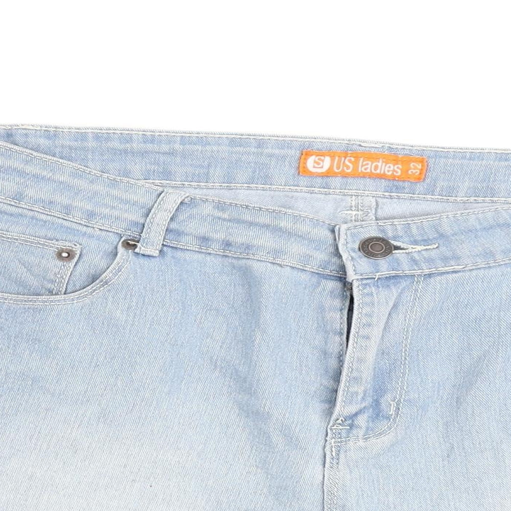 US Ladies Womens Blue Cotton Basic Shorts Size 34 in L3 in Regular Zip