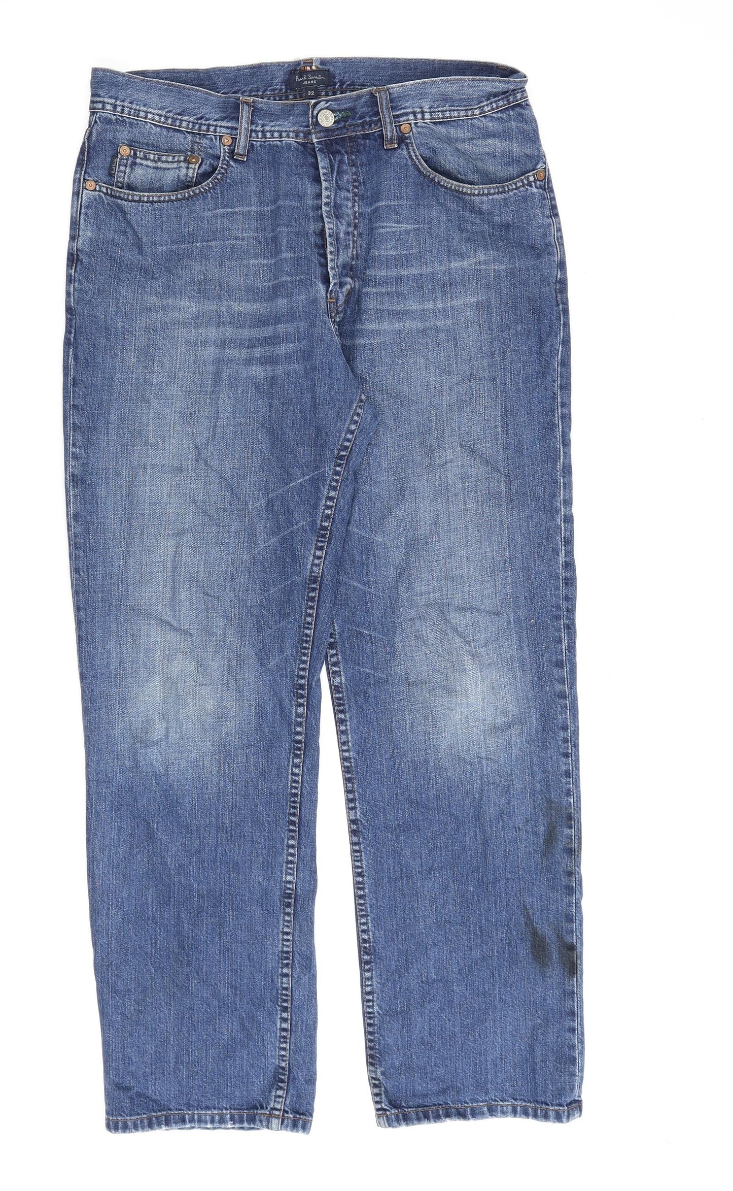 Paul Smith Mens Blue Cotton Straight Jeans Size 32 in L30 in Regular Button