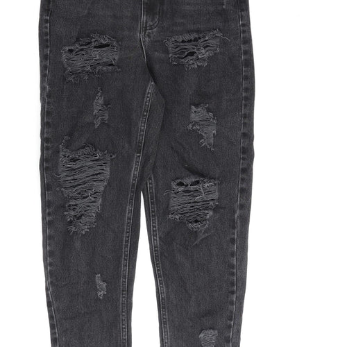 Denim & Co. Womens Grey Cotton Mom Jeans Size 8 L27 in Regular Zip