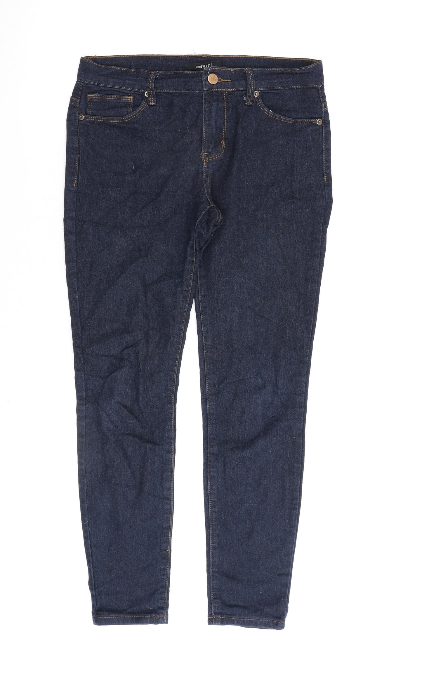 FOREVER 21 Womens Blue Herringbone Cotton Skinny Jeans Size 30 in L27 in Regular Zip