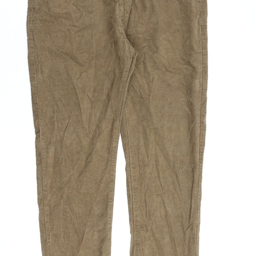 Marks and Spencer Mens Brown Cotton Trousers Size 36 in L30 in Regular Zip