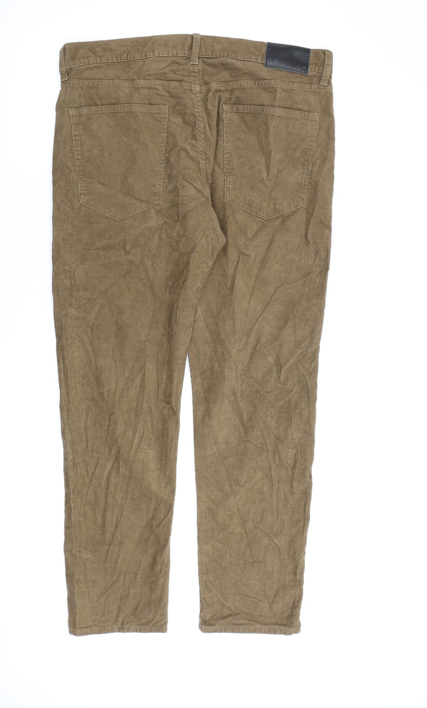 Marks and Spencer Mens Brown Cotton Trousers Size 36 in L30 in Regular Zip