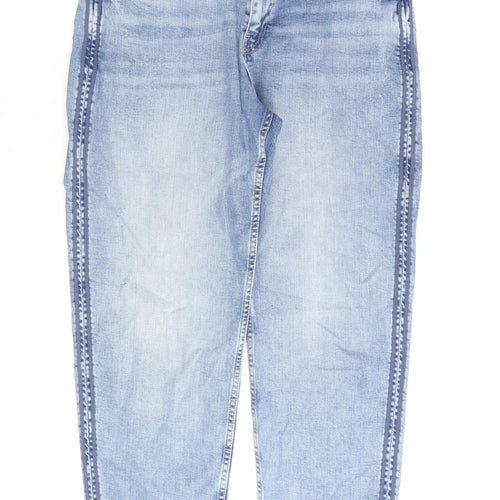 Marks and Spencer Womens Blue Cotton Mom Jeans Size 16 L27 in Regular Zip