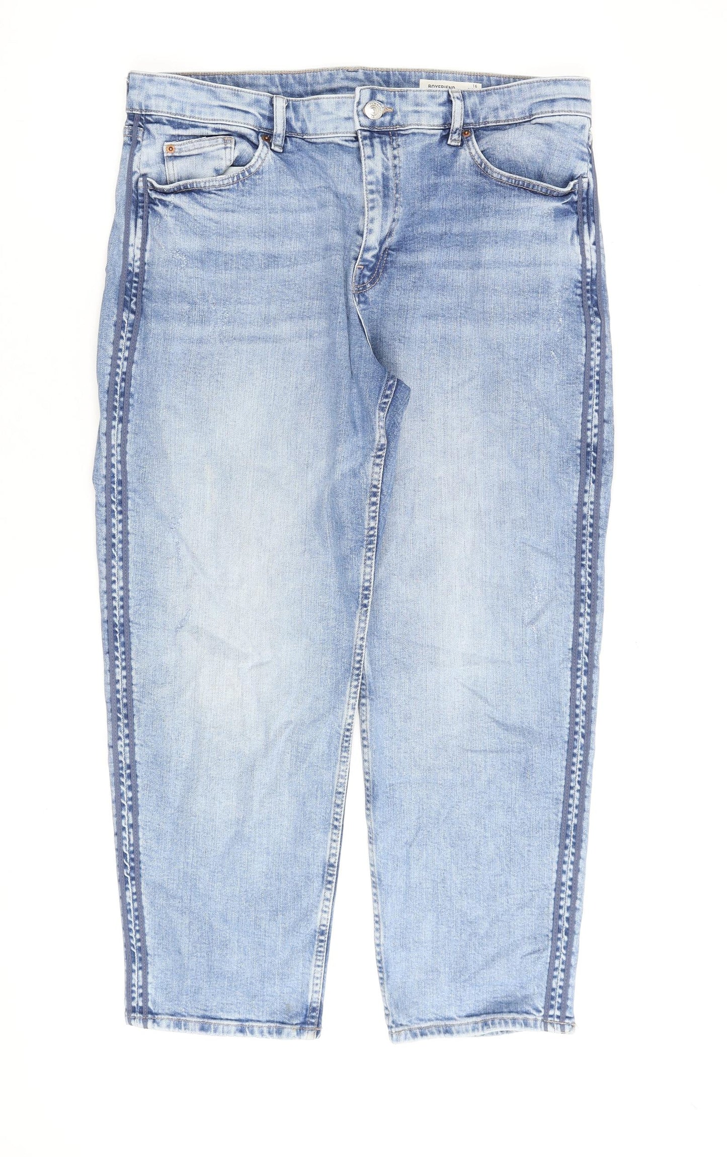 Marks and Spencer Womens Blue Cotton Mom Jeans Size 16 L27 in Regular Zip