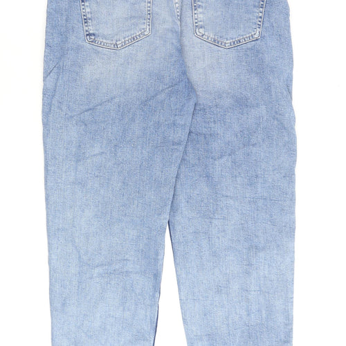 Marks and Spencer Womens Blue Cotton Mom Jeans Size 16 L27 in Regular Zip