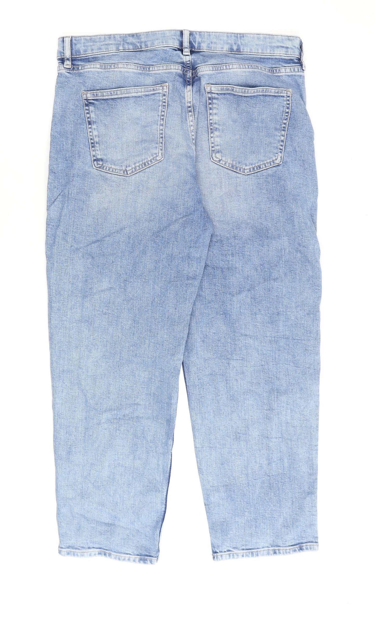 Marks and Spencer Womens Blue Cotton Mom Jeans Size 16 L27 in Regular Zip