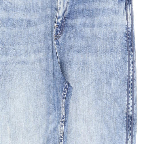 Marks and Spencer Womens Blue Cotton Mom Jeans Size 16 L27 in Regular Zip