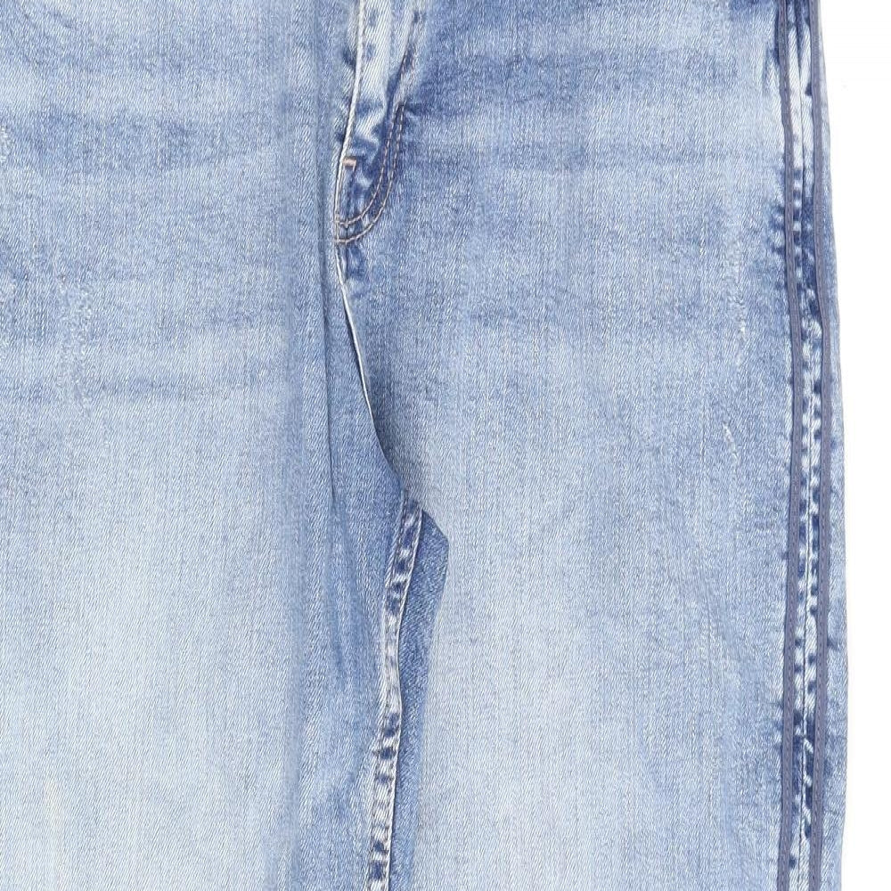 Marks and Spencer Womens Blue Cotton Mom Jeans Size 16 L27 in Regular Zip