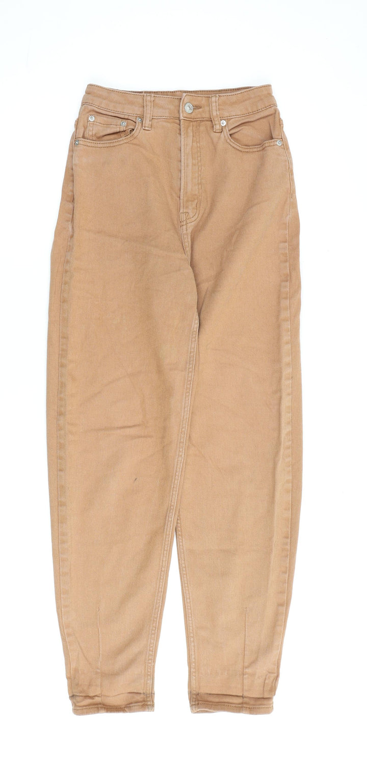 H&M Womens Brown Cotton Mom Jeans Size 8 L28 in Regular Zip