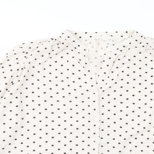 H&M Womens Ivory Polka Dot Viscose Basic Blouse Size M V-Neck