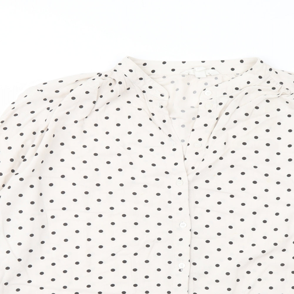 H&M Womens Ivory Polka Dot Viscose Basic Blouse Size M V-Neck