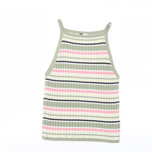 H&M Womens Multicoloured Striped Acrylic Basic Tank Size M Square Neck