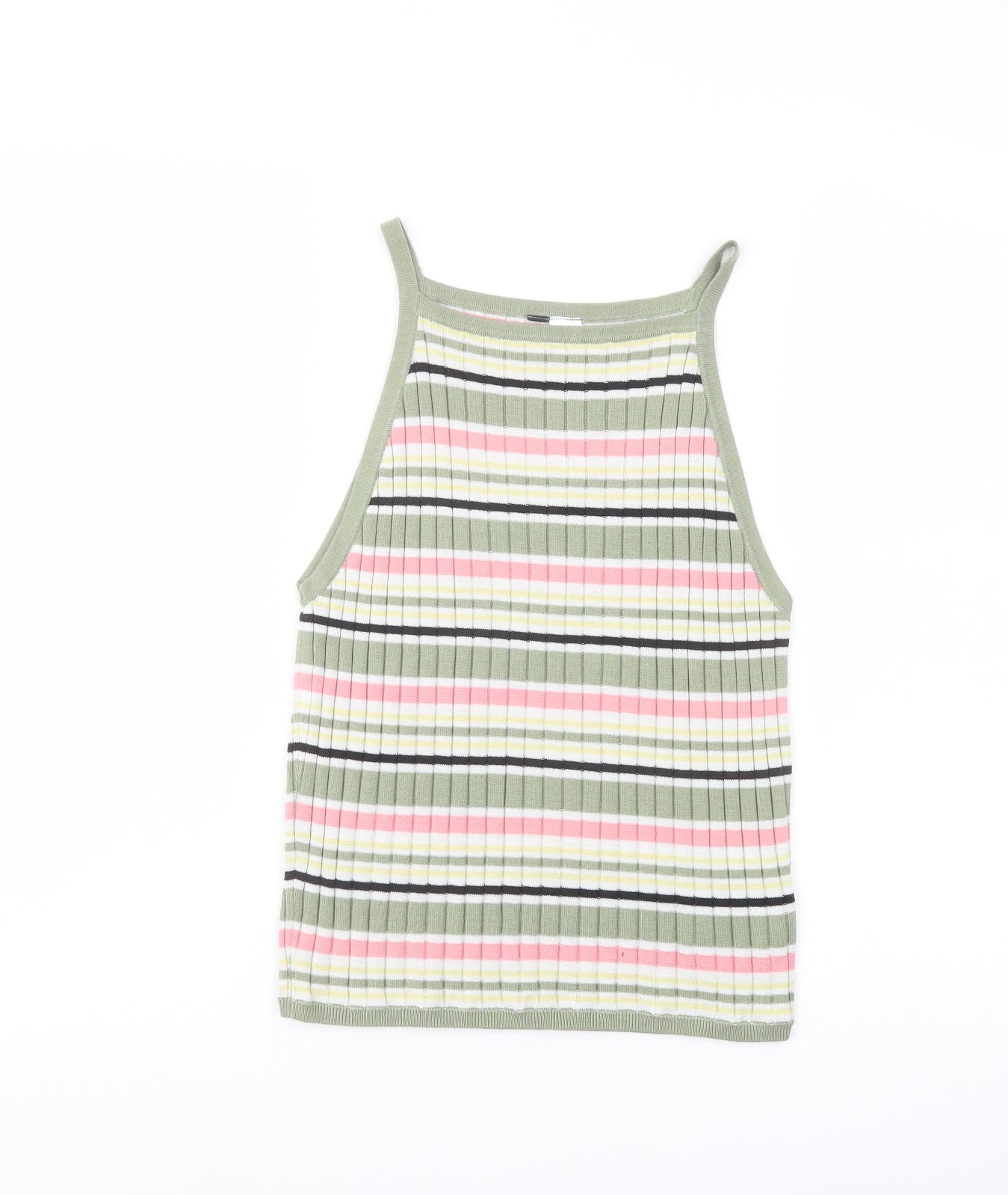 H&M Womens Multicoloured Striped Acrylic Basic Tank Size M Square Neck