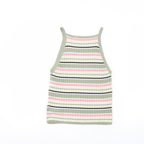 H&M Womens Multicoloured Striped Acrylic Basic Tank Size M Square Neck