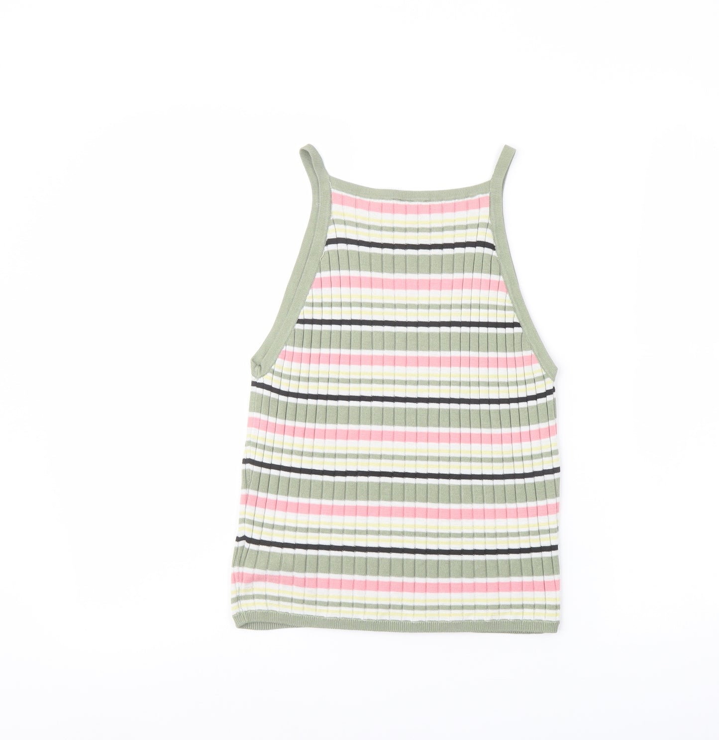 H&M Womens Multicoloured Striped Acrylic Basic Tank Size M Square Neck