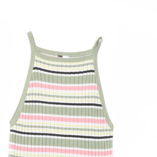 H&M Womens Multicoloured Striped Acrylic Basic Tank Size M Square Neck