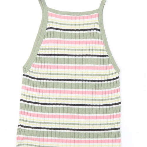 H&M Womens Multicoloured Striped Acrylic Basic Tank Size M Square Neck