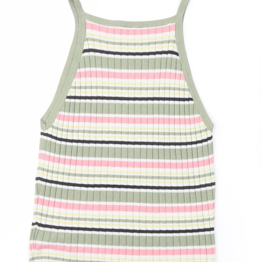 H&M Womens Multicoloured Striped Acrylic Basic Tank Size M Square Neck