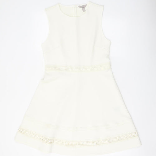 H&M Womens Ivory Polyester A-Line Size M Round Neck Zip