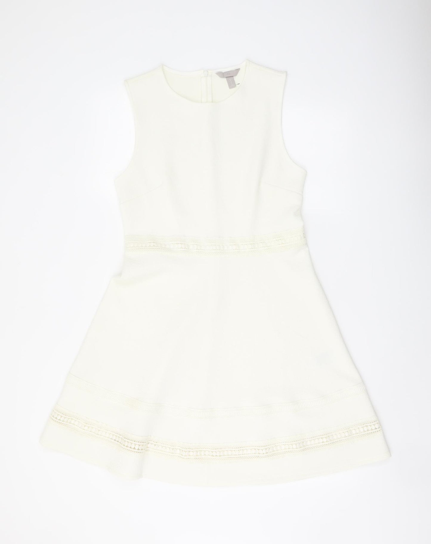 H&M Womens Ivory Polyester A-Line Size M Round Neck Zip