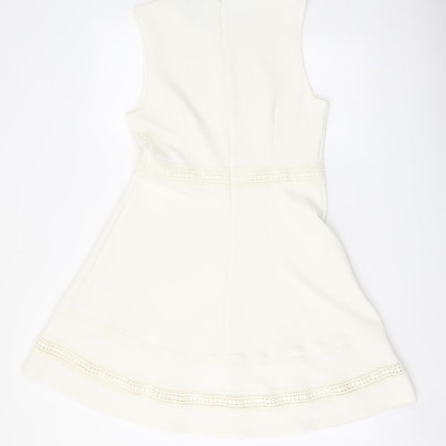H&M Womens Ivory Polyester A-Line Size M Round Neck Zip