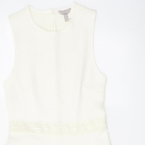 H&M Womens Ivory Polyester A-Line Size M Round Neck Zip