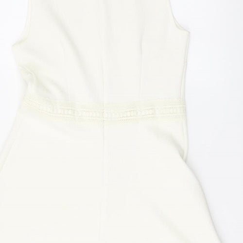 H&M Womens Ivory Polyester A-Line Size M Round Neck Zip