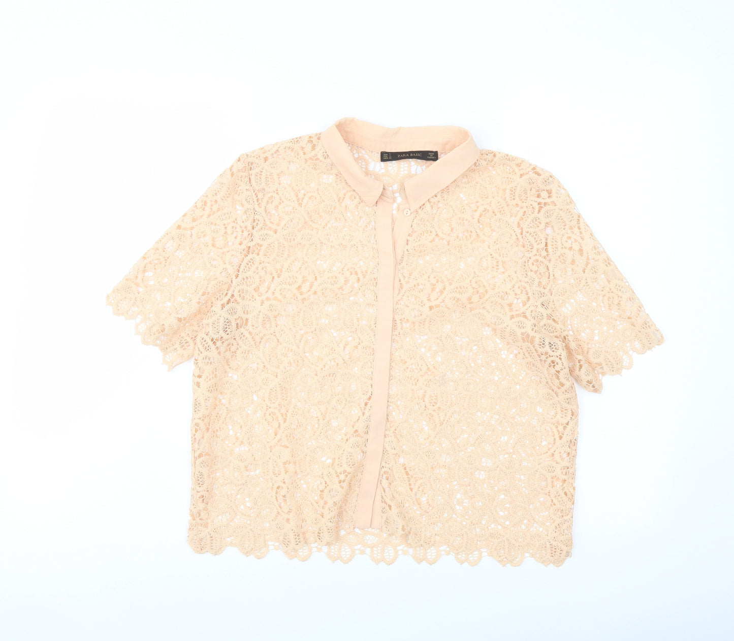 Zara Womens Pink Polyester Basic Button-Up Size M Collared