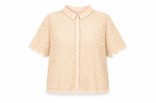 Front view of Zara women’s pink polyester basic button-up, size M, collared