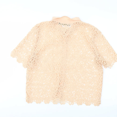 Zara Womens Pink Polyester Basic Button-Up Size M Collared