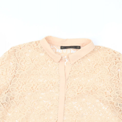 Zara Womens Pink Polyester Basic Button-Up Size M Collared
