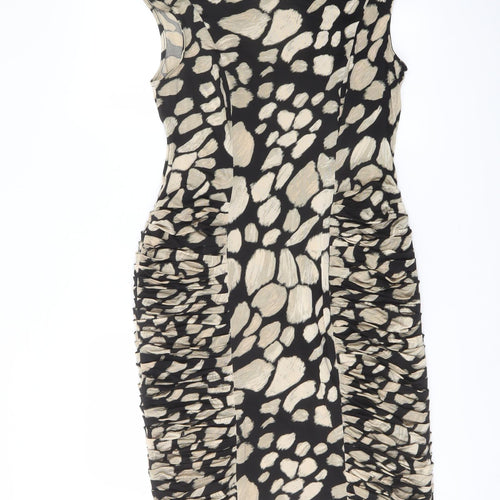 Marks and Spencer Womens Black Geometric Viscose Pencil Dress Size 14 Boat Neck Pullover