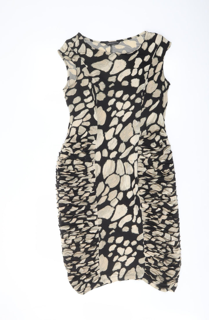 Marks and Spencer Womens Black Geometric Viscose Pencil Dress Size 14 Boat Neck Pullover