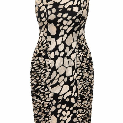 Marks and Spencer Womens Black Geometric Viscose Pencil Dress Size 14 Boat Neck Pullover