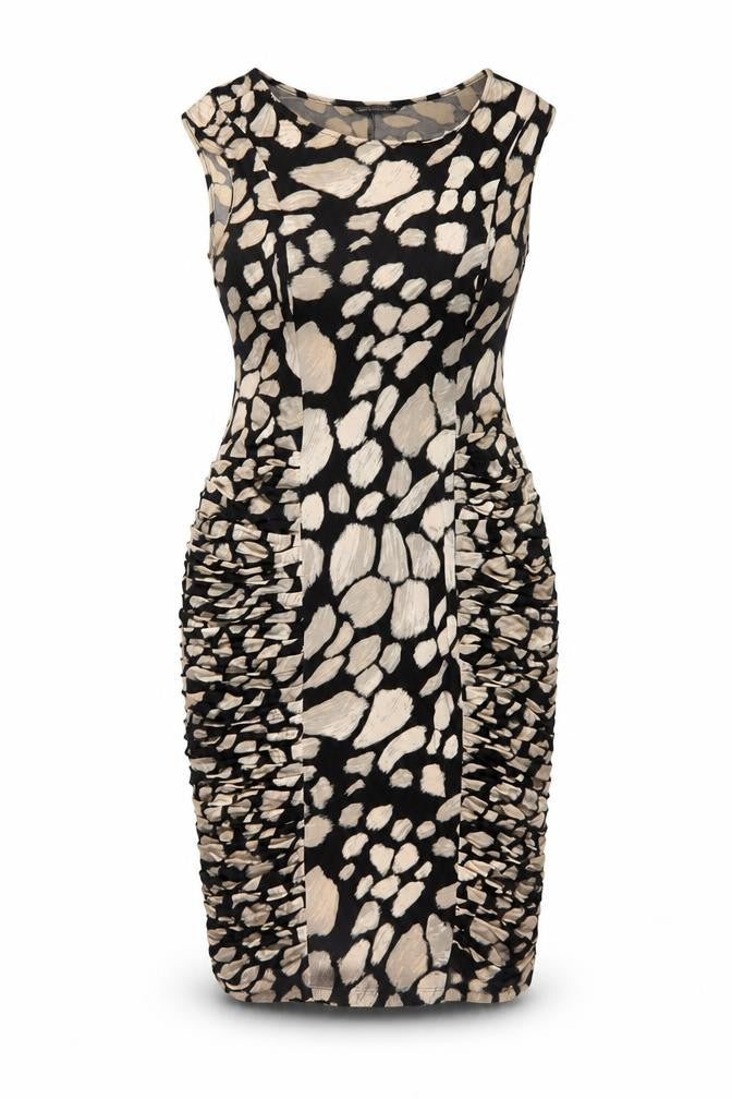 Marks and Spencer Womens Black Geometric Viscose Pencil Dress Size 14 Boat Neck Pullover