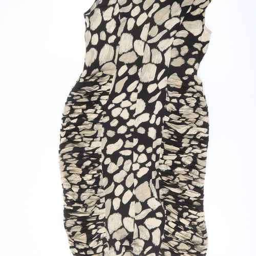 Marks and Spencer Womens Black Geometric Viscose Pencil Dress Size 14 Boat Neck Pullover