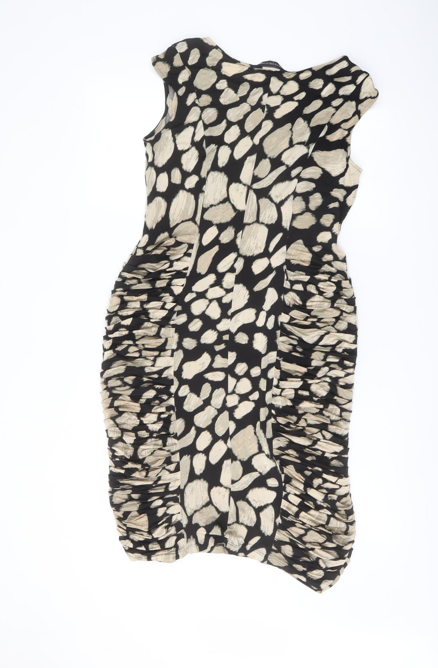Marks and Spencer Womens Black Geometric Viscose Pencil Dress Size 14 Boat Neck Pullover