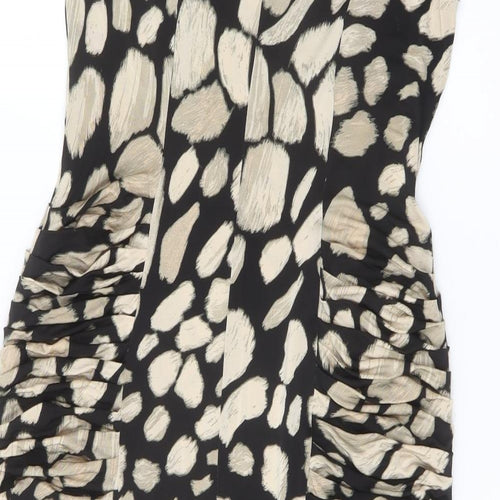 Marks and Spencer Womens Black Geometric Viscose Pencil Dress Size 14 Boat Neck Pullover