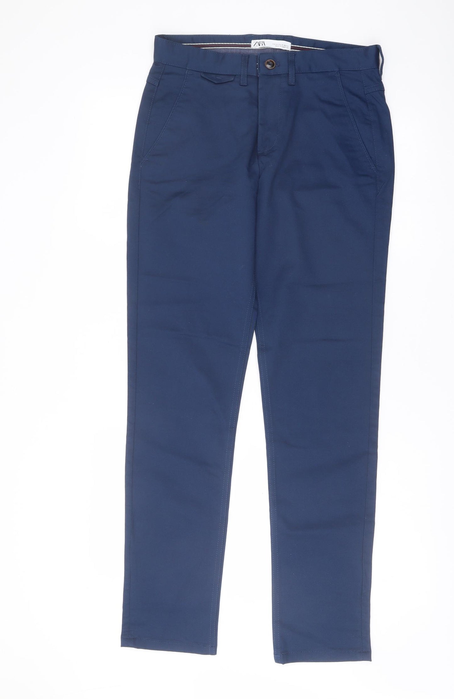 Zara Womens Blue Cotton Chino Trousers Size 10 L31 in Regular Button