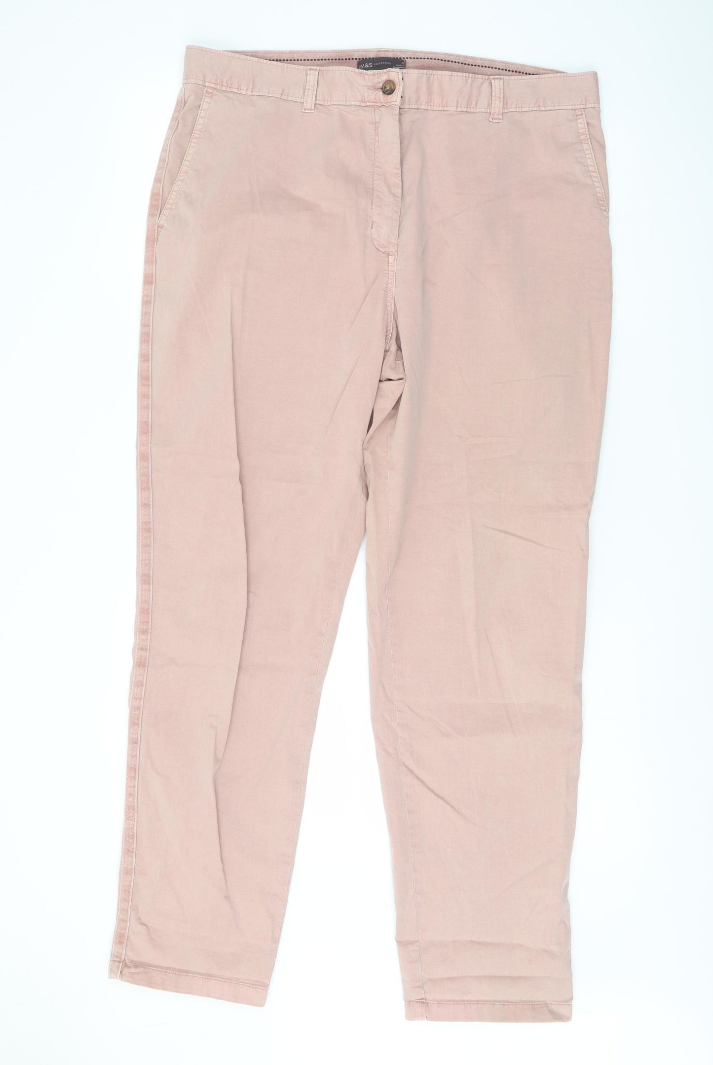 Marks and Spencer Womens Pink Cotton Chino Trousers Size 16 L30 in Regular Button
