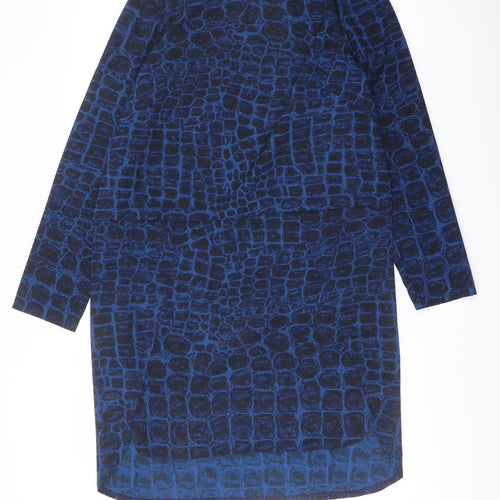 French Connection Womens Blue Geometric Polyester Sheath Size 10 Crew Neck Zip